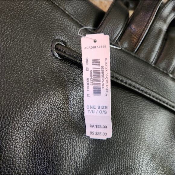 NWT Victoria's Secret black vegan leather full size drawstring backpack - Picture 10 of 14